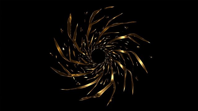 Golden polygons arranged in a spiraling vortex against a dark backdrop, creating a sense of depth, motion, and luxury