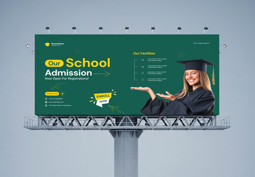 Modern School Admission Billboard Banner Template for Education Enrollment Marketing