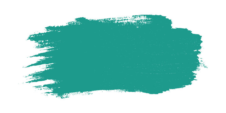 Teal green distressed paint brush stroke texture with rough edges and white background vector