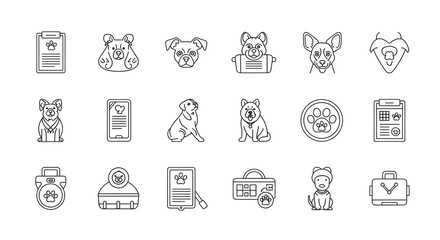 Collection of pet and dog outline icons representing canine breeds and accessories