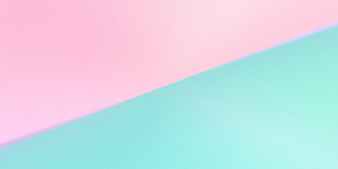 Diagonal split gradation bg with noise texture for minimalist design. Abstract pastel blue and pink paper with grain pattern. Vector illustration with gradient mesh and overlay effect