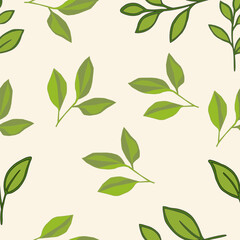 Naklejka premium tea leaves pattern background. green leaves vector pattern background. Green tea leaf seamless pattern. seamless patterns with green leaves of tea