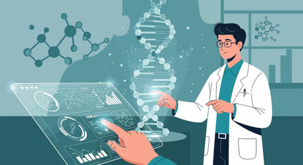 Futuristic healthcare: Scientist with high-tech interface exploring innovative biotechnology