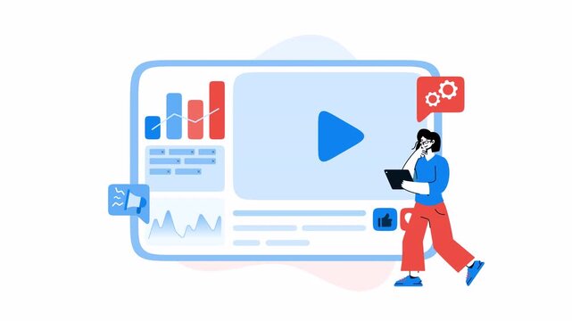 Digital marketing tool animation video analytics on screen dashboard. Suitable for presentations, marketing campaigns, data analysis, and ads.