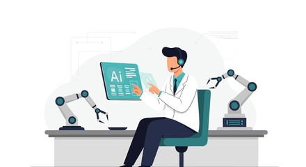 Futuristic Technology Concept: AI integration with robotics, featuring a medical professional