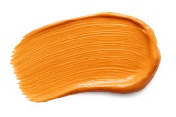 Orange cosmetic cream or paint smear texture brushstroke sample, makeup foundation swatch isolated on transparent background