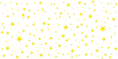 Seamless pattern with yellow stars scattered on a transparent background. Best for fabrics, kids textiles, candy wrapping paper. Perfect for space themes and magical designs. Vector illustration