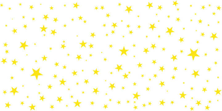 Seamless pattern with yellow stars scattered on a transparent background. Best for fabrics, kids textiles, candy wrapping paper. Perfect for space themes and magical designs. Vector illustration