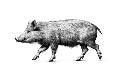 Boar, wild boar, hog, wild pig, sketch. Vintage retro print, wild boar, forest pig sketch ink style drawing, linear drawing, engrave old school. Sketch artwork silhouette wild ho pig. Illustration
