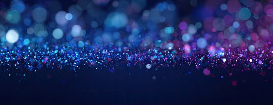 A captivating display of bokeh lights in shades of blue, teal, and purple. Particles in focus create a magical scene - Powered by Adobe