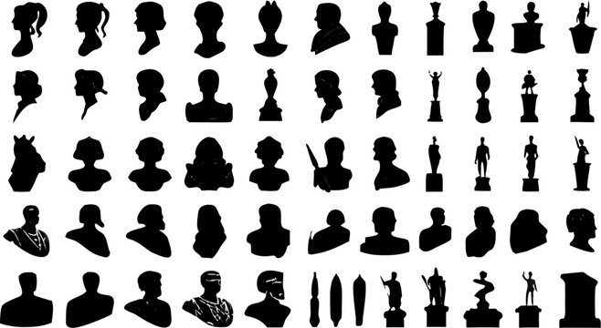 Silhouetted busts and statues collection offers versatile design elements for art and culture projects
