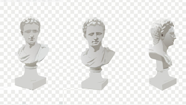 Stunning classical sculpture bust, three angles, evokes history, art and culture, Roman emperor vibe