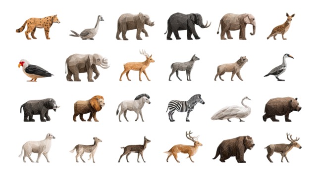 Large 3D style animal icon set featuring bold colorful characters arranged in clean organized layout on white background