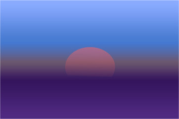 A muted crimson sun sinks into a deep violet horizon, blending soft gradients of blue and purple into a calm, dreamlike evening atmosphere.
