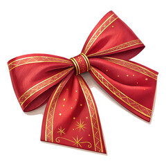 Red Christmas Bow with Gold Stars and Ribbon – Festive Holiday Decoration
