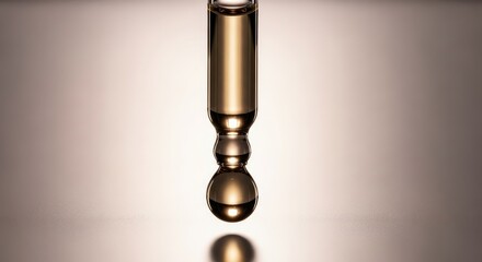 Close up of a glass dropper with golden liquid and a soft background