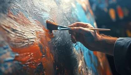 Close-Up of Hands Painting on Canvas for Creative and Leisure Activities	