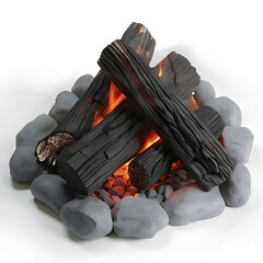 Realistic Campfire with Burning Logs and Stones – Cozy Fire Pit Scene

