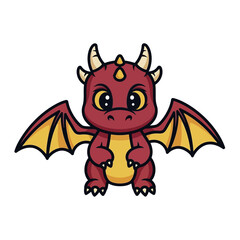 Adorable Red Baby Dragon Cartoon Character Illustration.