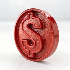 Red Dollar Coin Symbol – 3D Glossy Financial Icon for Business & Currency Design
