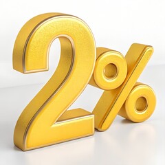 2 Percent Golden Symbol – High-Quality 3D Render for Finance & Discount Use
