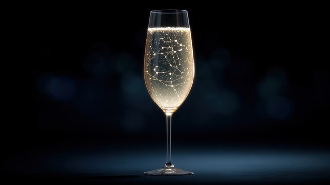 Champagne glass with glowing digital network nodes for technology toast - Powered by Adobe
