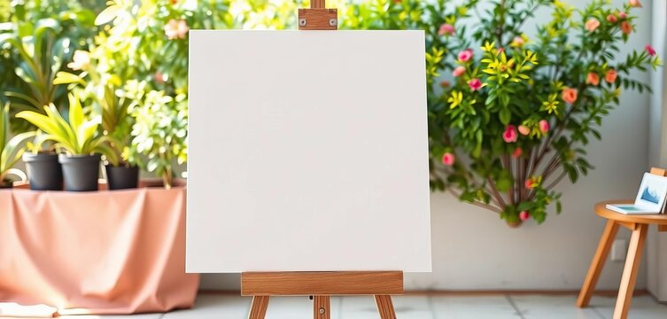 Blank white canvas on easel, ready for painting, linen, pure