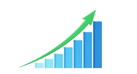 A visually appealing bar graph with an upwardpointing arrow, isolated on white background, symbolizing growth, progress, and positive trends in business and finance, showcasing success
