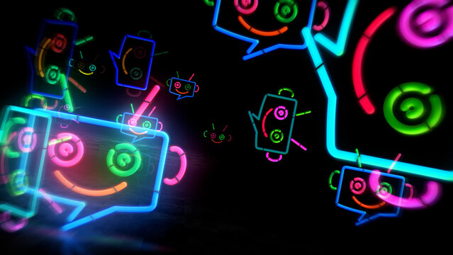Chat bot ai neon light 3d illustration