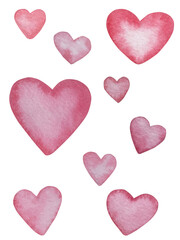 Big watercolor set of design elements for Valentines day. Cute watercolour icons, symbol of romance, love for print, card, poster, stickers