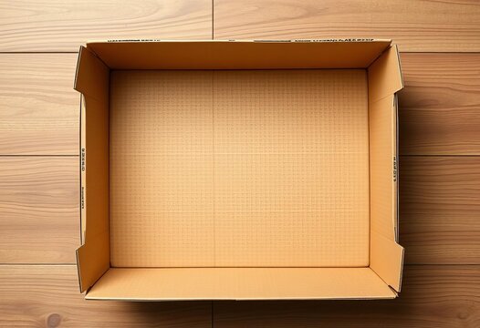 Open cardboard box top view, ready for packing, industry, overhead - Powered by Adobe