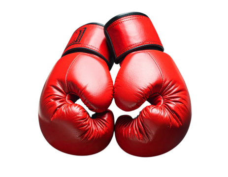  Red Boxing Gloves on Gym Floor with Chalk Dust and Wrist Wraps PNG