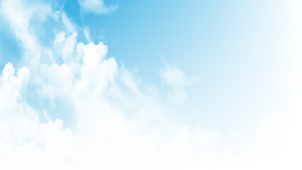 Clear blue sky with white cloud background. Beautiful sky in summer. Bottom-up view of white clouds in the blue sky. 