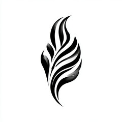 Abstract tribal ornament of feather or flame in tattoo style, black and white, creative logo element