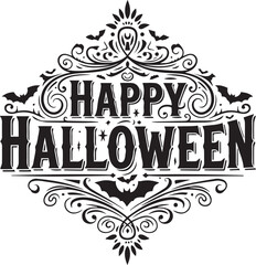 Happy halloween ornate vintage text with decorative bats design