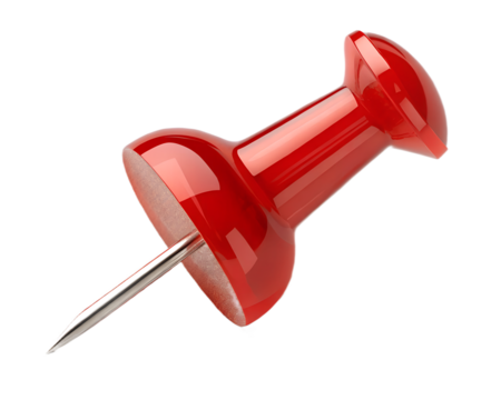 Red push pin, glossy plastic texture, simple object, isolated transparent background