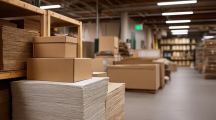 Obraz premium Stacks of Clean Paper and Cardboard Boxes in an Organized Art Studio Environment