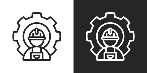 Engineer Icon In Line Version On Black And White Background