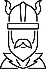 Line art illustration of a viking warrior wearing a horned helmet and sporting a thick beard