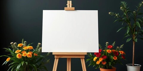 Blank white canvas on easel, ready for painting, bright, empty