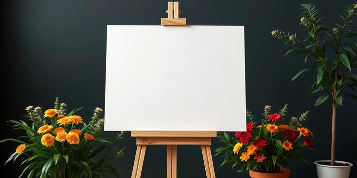Blank white canvas on easel, ready for painting, bright, empty