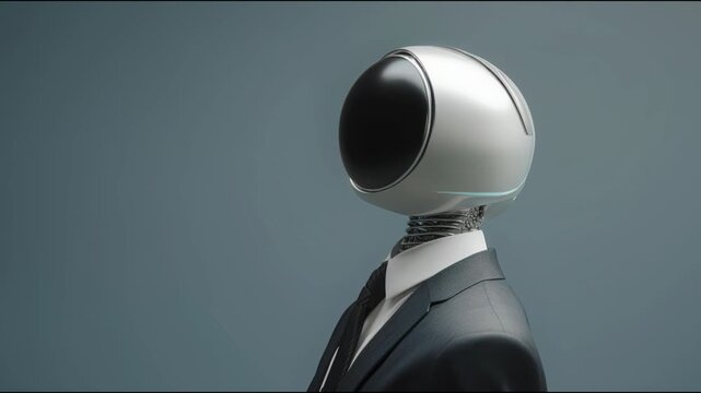 Futuristic robot concept serving as a digital co-pilot and advisor for teams in various technological environments. Futuristic Robot in Business Suit &ndash; Animated Video Version