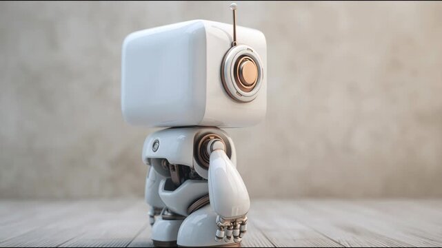 Sleek robot design representing an ai trading bot with advanced interface for automated financial transactions. Cute AI Trading Bot with Glowing Face &ndash; Animated Video Version