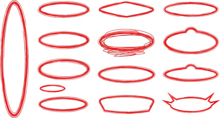 Collection of hand-drawn red oval and irregular shapes, perfect for highlighting text and design elements