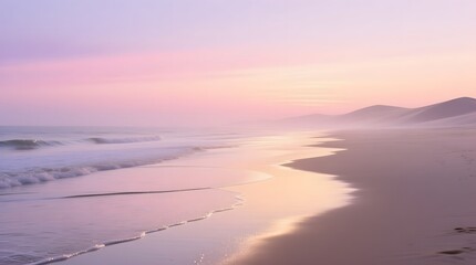 Serene Beach Landscape with Soft Pastel Colors at Sunrise
