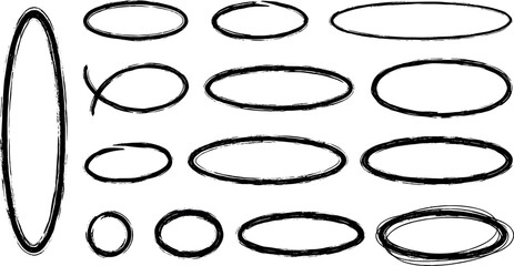 Set of hand-drawn ovals with different styles and effects, perfect for highlighting text or design elements