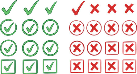 Checkmarks and Crosses Verification Symbols for Tasks, Lists, and Confirmation Decisions