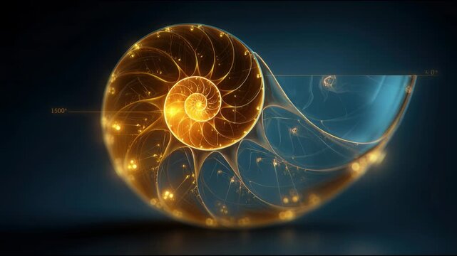 A detailed image of a nautilus capturing its unique spiral design and beautiful natural patterns in vibrant colors. Golden Nautilus Spiral &ndash; Animated Video Version