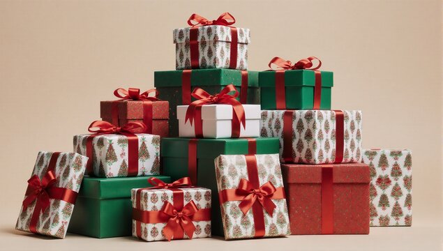 Christmas gift boxes stacked high