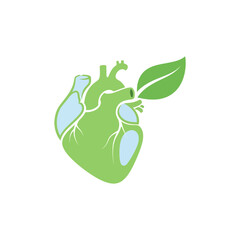 Green Heart with Leaf Symbol of Health and Nature.